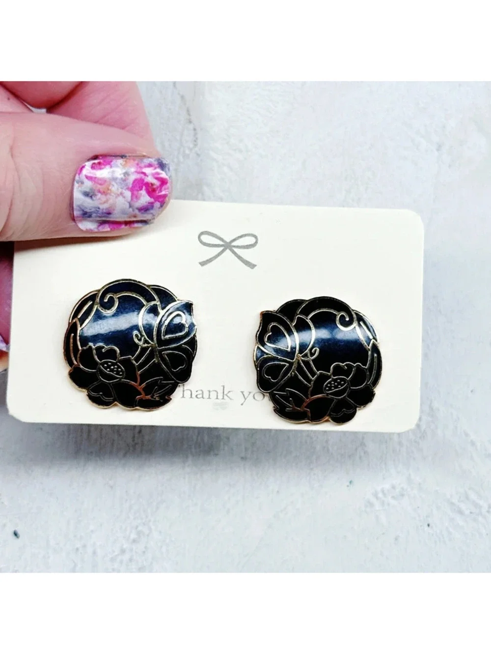 5345mc. Black Cloisonne Earrings Vintage